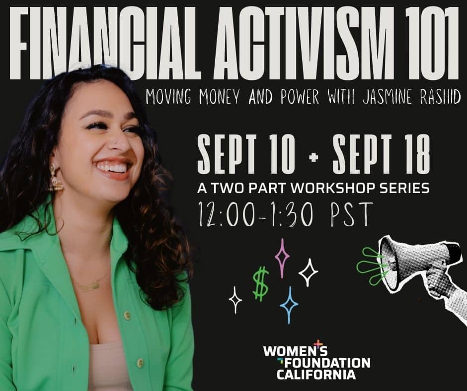 Financial Activism 101 Event Poster with photo of Author Jasmine Rashid